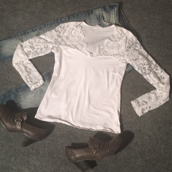 Ambiance Tops - Ambiance Apparel  white lace long sleeve shirt
